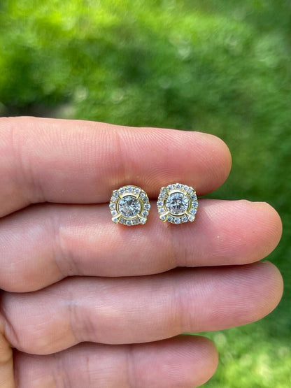 HarlemBling Real 14k Gold Vermeil 925 Iced CZ Out HipHop Earrings Studs Mens Ladies dollar99 MSRP