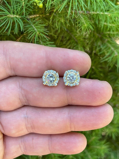 HarlemBling Real 14k Gold Vermeil 925 Iced CZ Out HipHop Earrings Studs Mens Ladies dollar99 MSRP