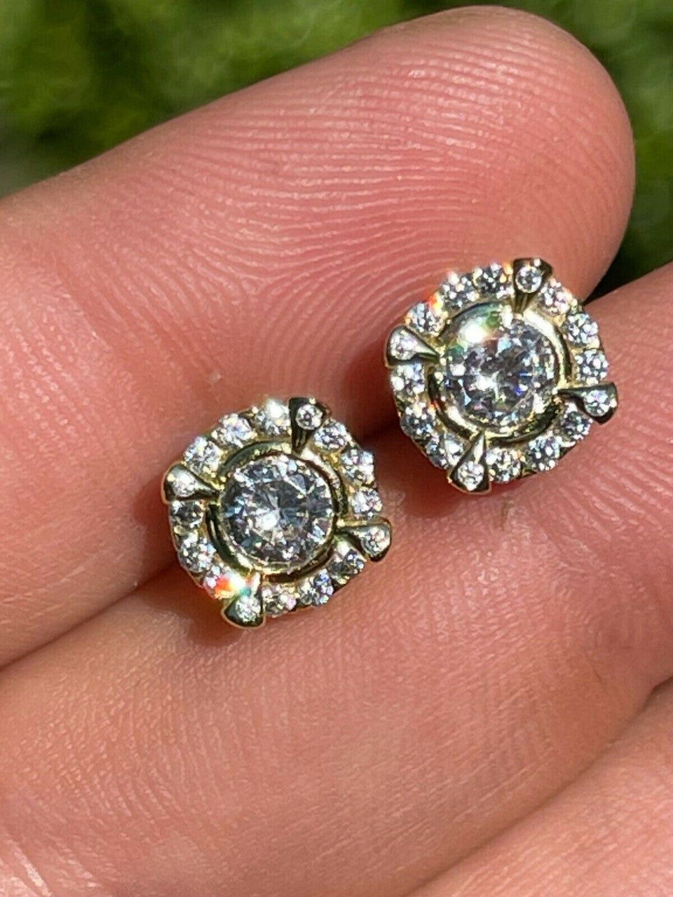 HarlemBling Real 14k Gold Vermeil 925 Iced CZ Out HipHop Earrings Studs Mens Ladies dollar99 MSRP