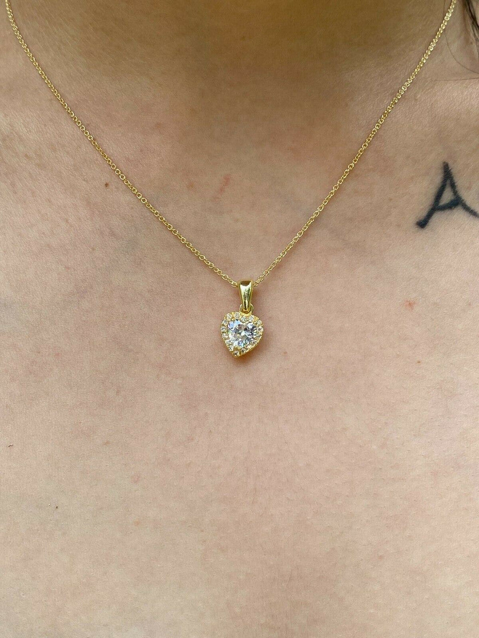 HarlemBling Real 14k Gold Vermeil 925 Silver Heart Shaped Diamond Ring Necklace Earrings Set