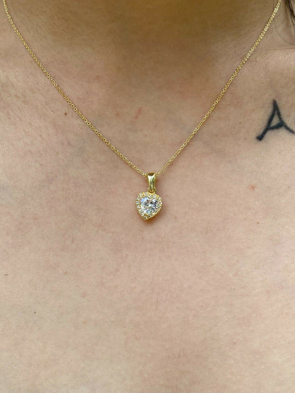 HarlemBling Real 14k Gold Vermeil 925 Silver Heart Shaped Diamond Ring Necklace Earrings Set