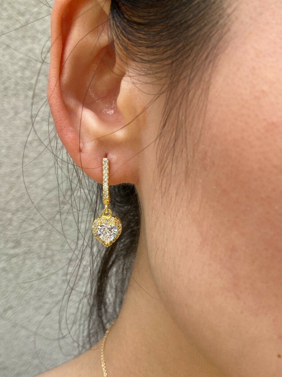 HarlemBling Real 14k Gold Vermeil 925 Silver Heart Shaped Diamond Ring Necklace Earrings Set