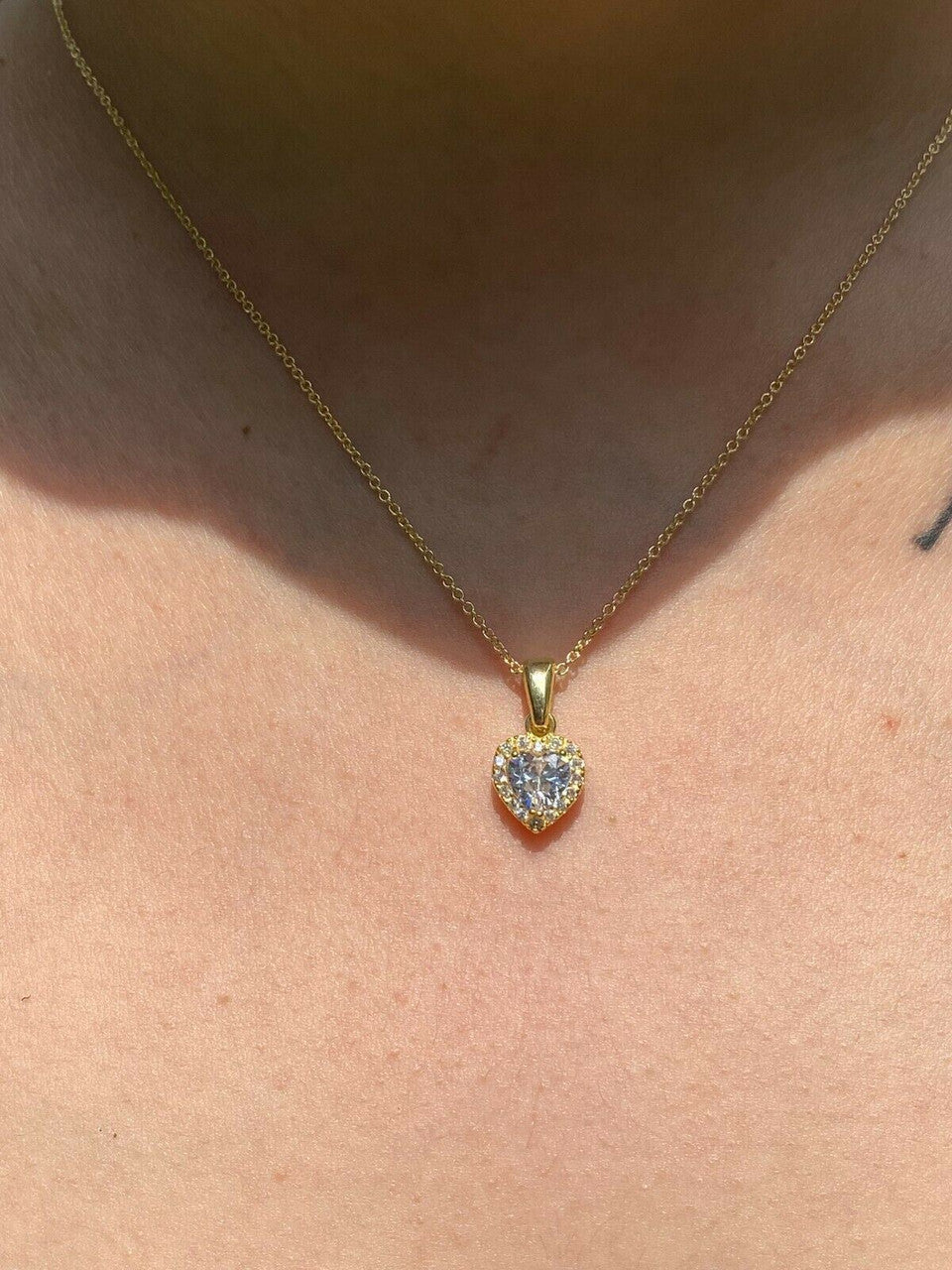 HarlemBling Real 14k Gold Vermeil 925 Silver Heart Shaped Diamond Ring Necklace Earrings Set