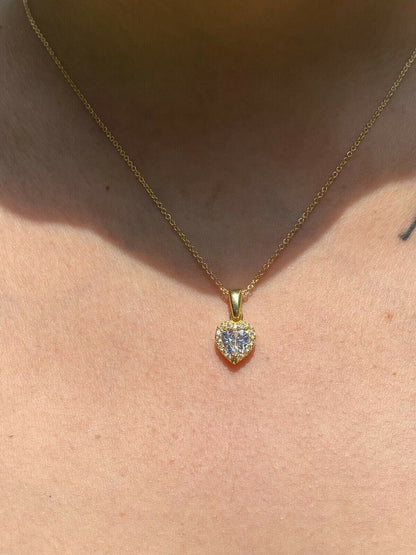 HarlemBling Real 14k Gold Vermeil 925 Silver Heart Shaped Diamond Ring Necklace Earrings Set