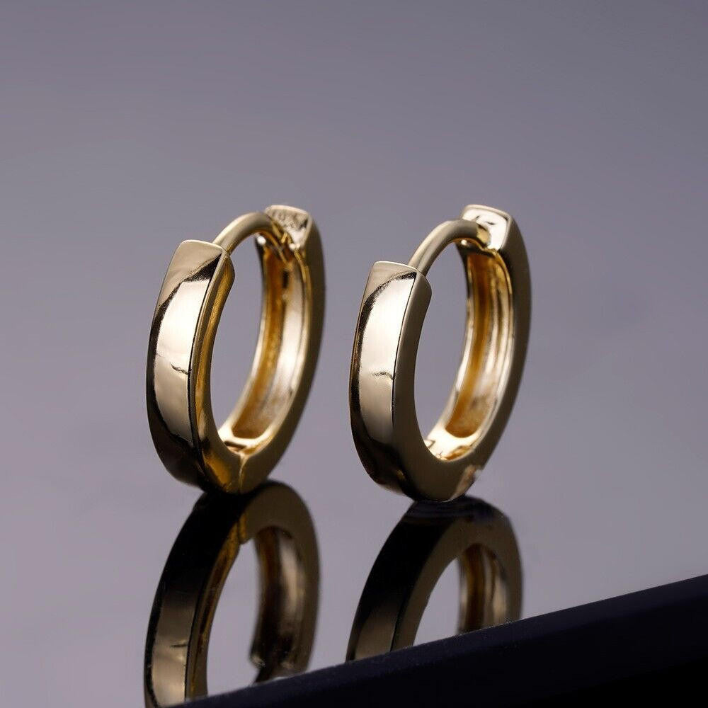 HarlemBling Real 14k Gold Vermeil 925 Silver Hoops Mens Ladies Small Huggie Earrings 12mm