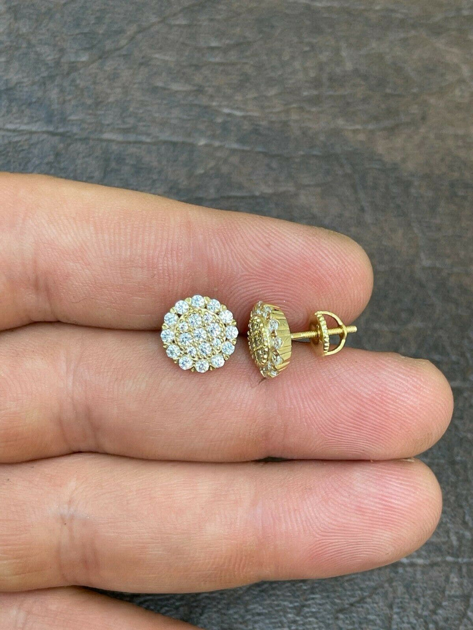 HarlemBling Real 14k Gold Vermeil 925 Silver Iced CZ Out Mens Ladies Hip Hop Earrings Large