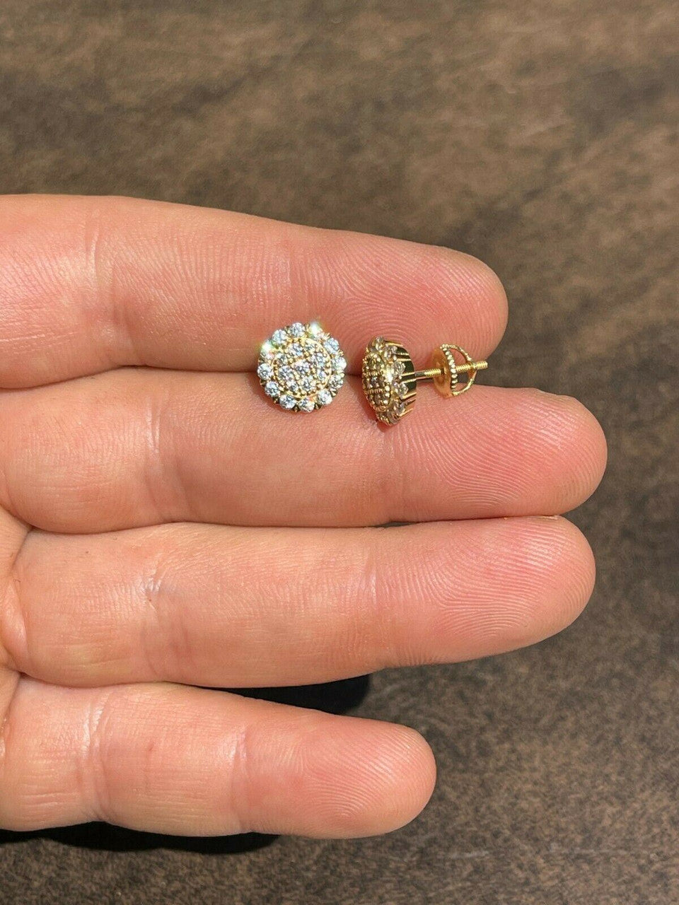 HarlemBling Real 14k Gold Vermeil 925 Silver Iced CZ Out Mens Ladies Hip Hop Earrings Large