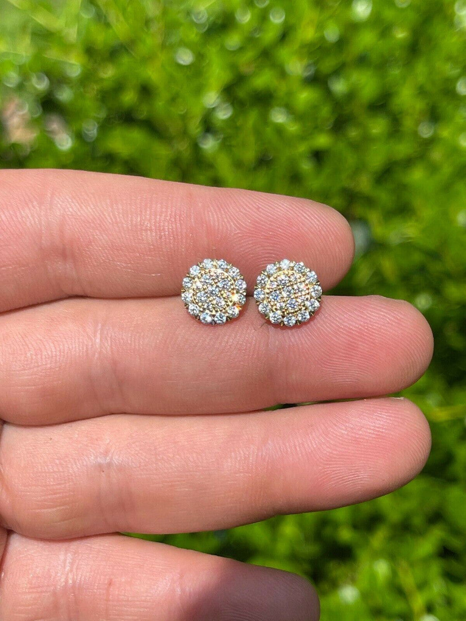 HarlemBling Real 14k Gold Vermeil 925 Silver Iced CZ Out Mens Ladies Hip Hop Earrings Large