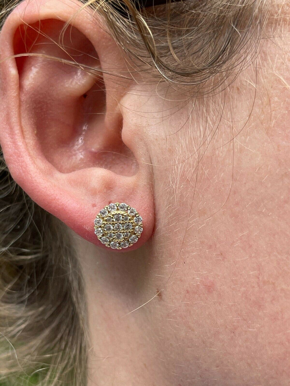 HarlemBling Real 14k Gold Vermeil 925 Silver Iced CZ Out Mens Ladies Hip Hop Earrings Large