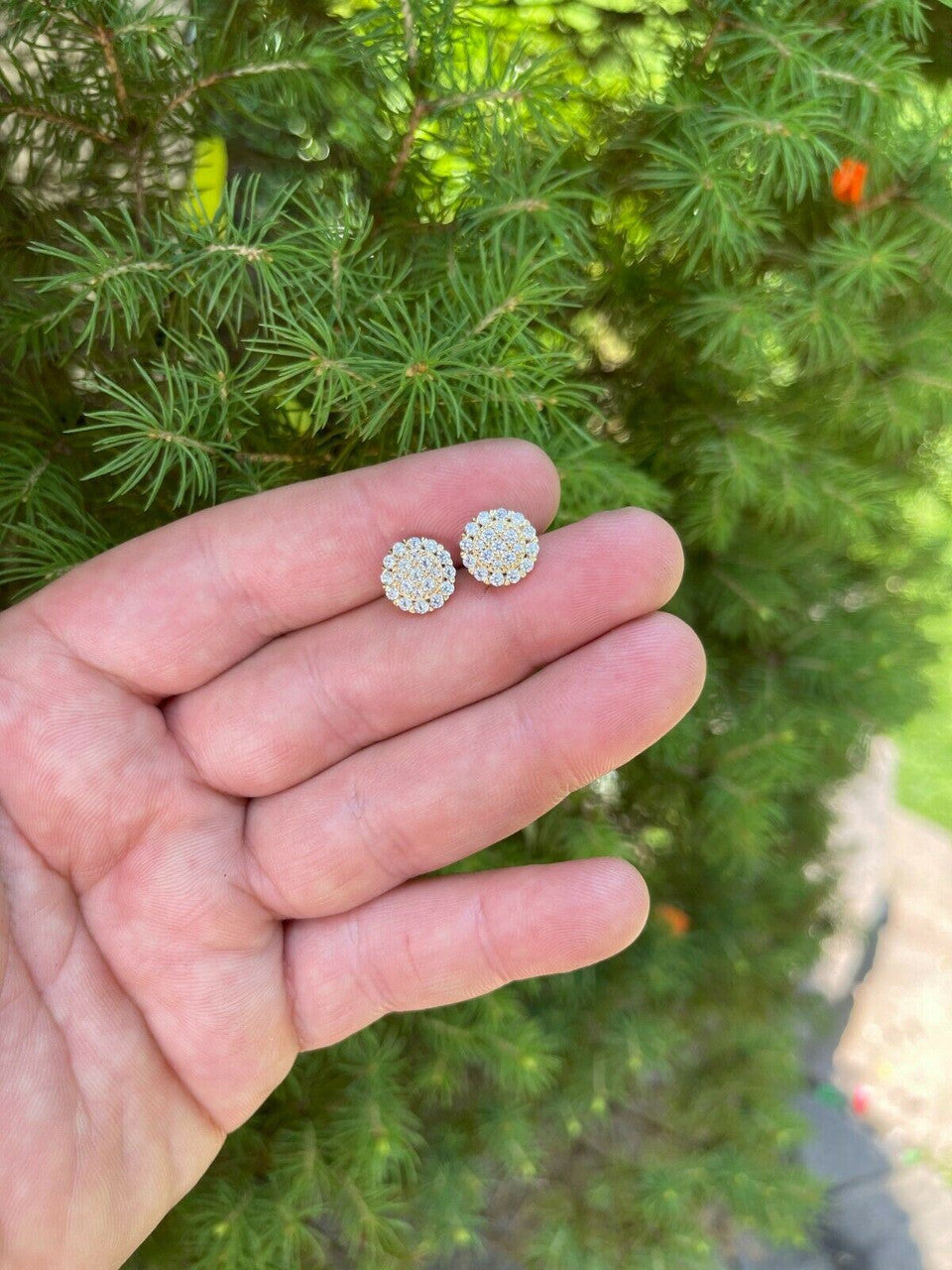 HarlemBling Real 14k Gold Vermeil 925 Silver Iced CZ Out Mens Ladies Hip Hop Earrings Large