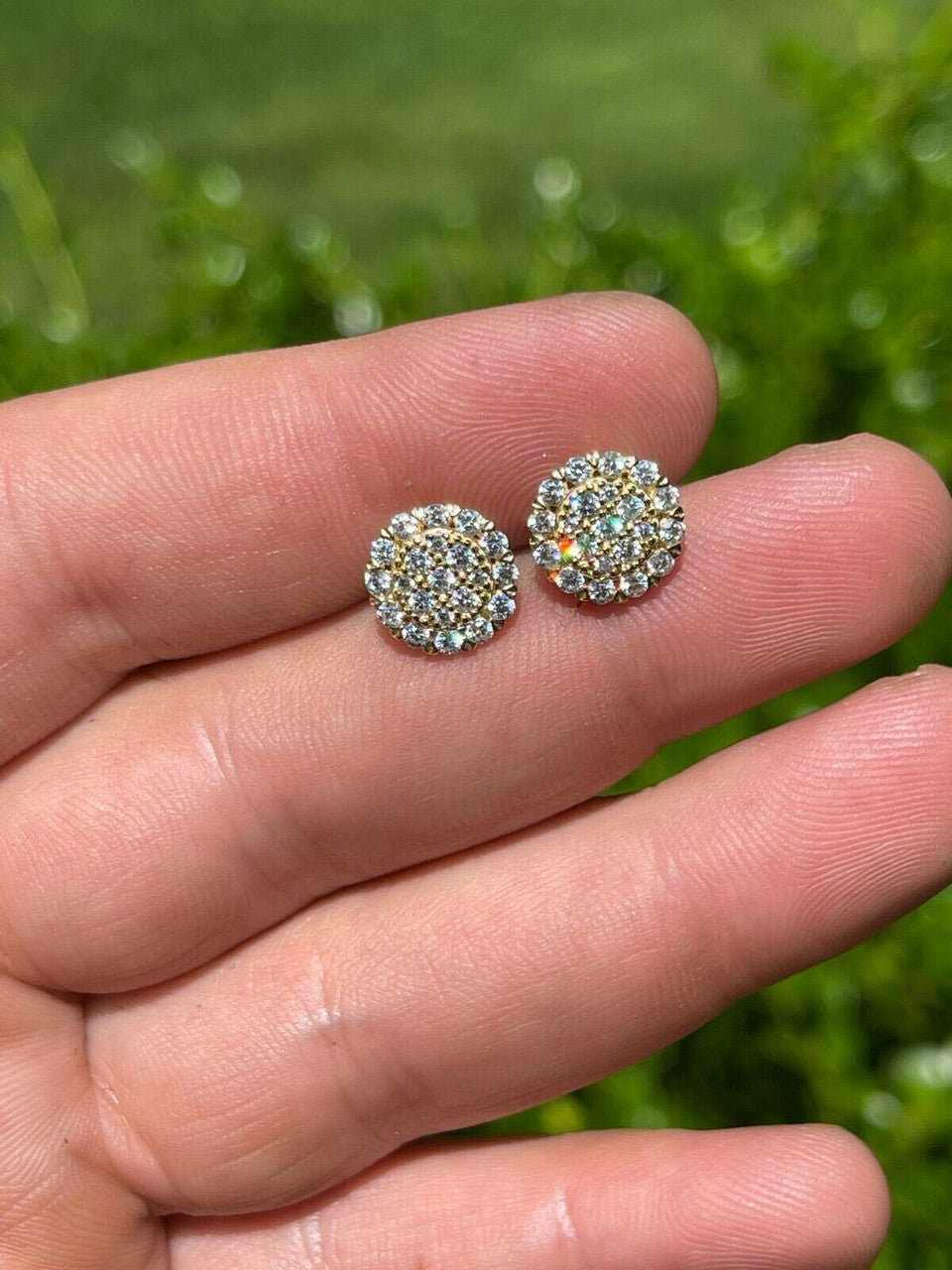 HarlemBling Real 14k Gold Vermeil 925 Silver Iced CZ Out Mens Ladies Hip Hop Earrings Large