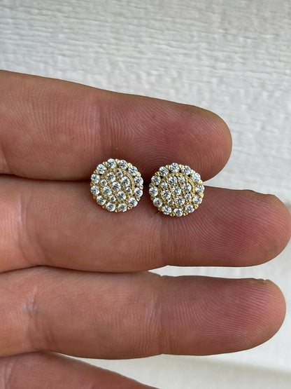 HarlemBling Real 14k Gold Vermeil 925 Silver Iced CZ Out Mens Ladies Hip Hop Earrings Large