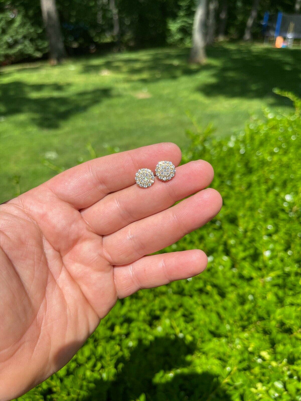 HarlemBling Real 14k Gold Vermeil 925 Silver Iced CZ Out Mens Ladies Hip Hop Earrings Large