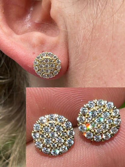 HarlemBling Real 14k Gold Vermeil 925 Silver Iced CZ Out Mens Ladies Hip Hop Earrings Large