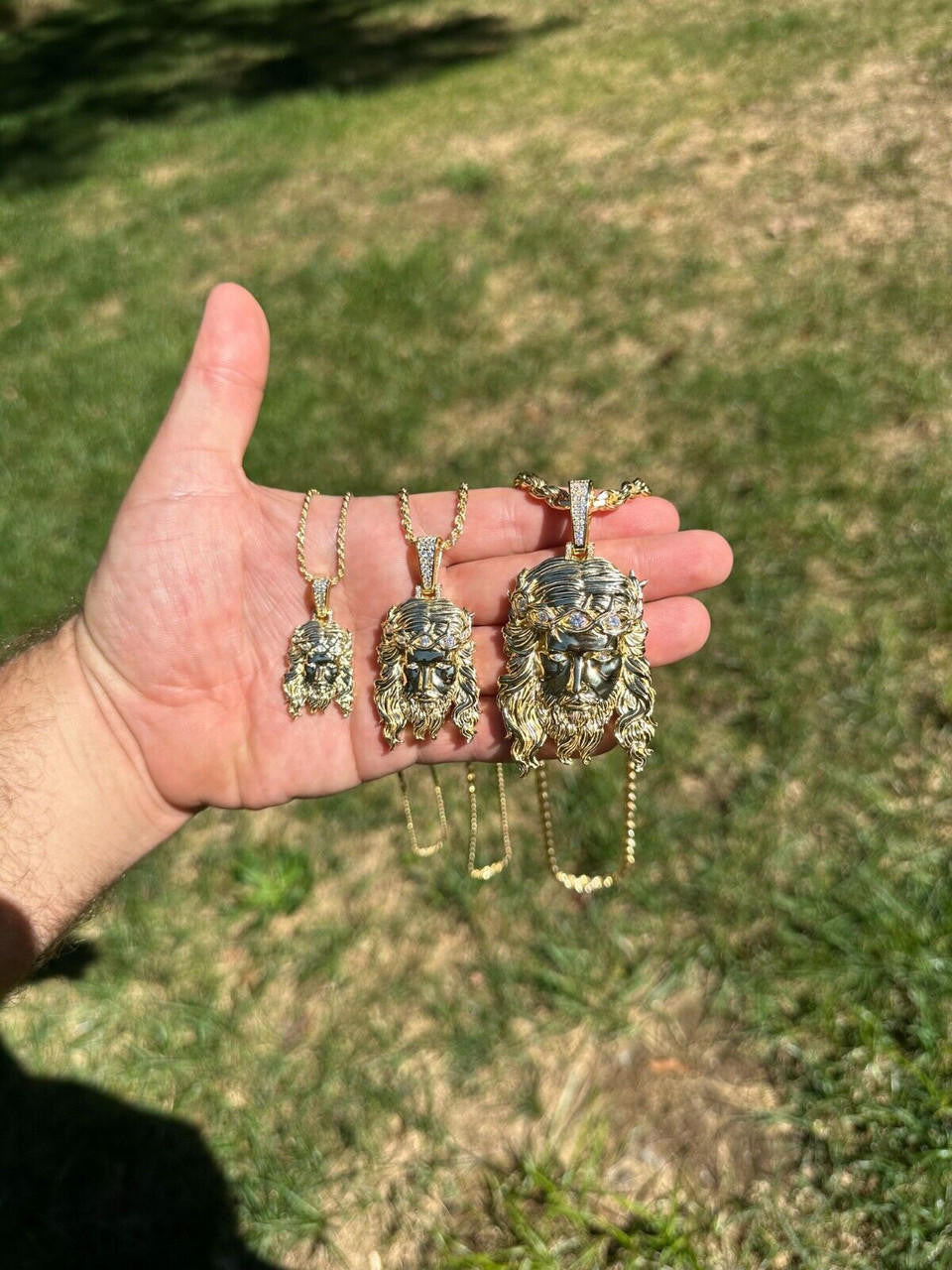 HarlemBling Real 14k Gold Vermeil 925 Silver MOISSANITE Jesus Piece Iced Pendant Necklace