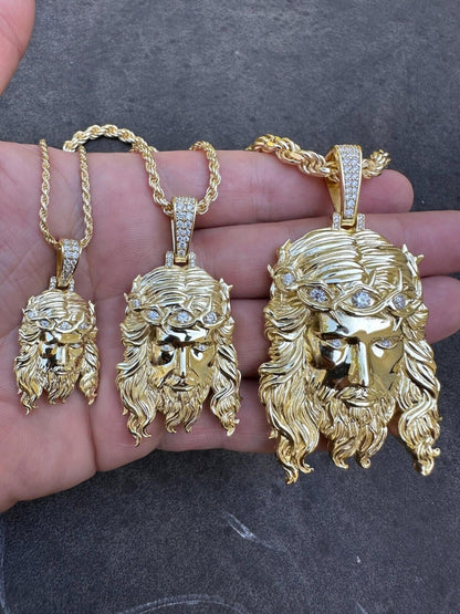 HarlemBling Real 14k Gold Vermeil 925 Silver MOISSANITE Jesus Piece Iced Pendant Necklace