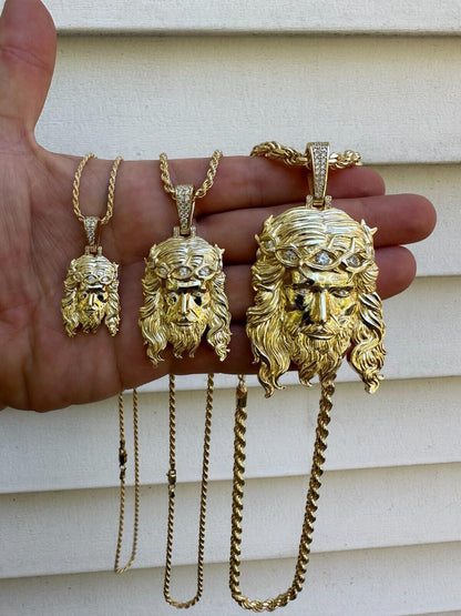 HarlemBling Real 14k Gold Vermeil 925 Silver MOISSANITE Jesus Piece Iced Pendant Necklace