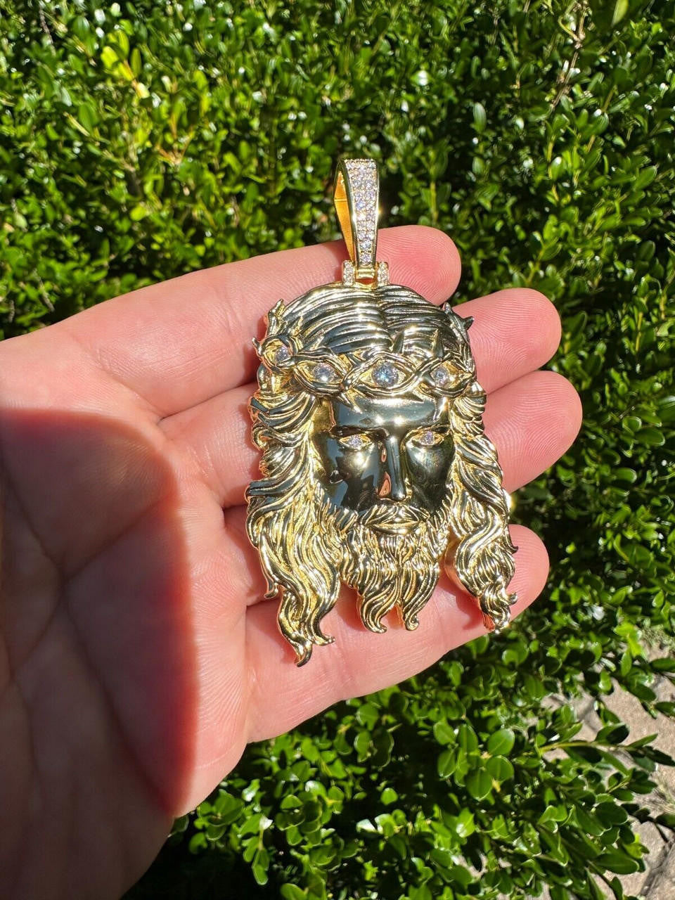 HarlemBling Real 14k Gold Vermeil 925 Silver MOISSANITE Jesus Piece Iced Pendant Necklace