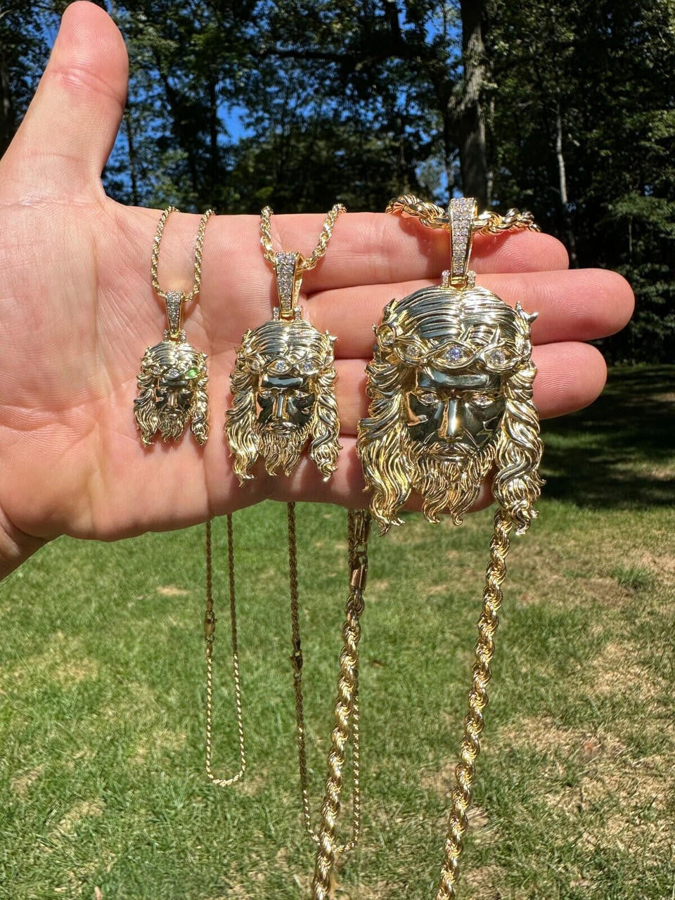 HarlemBling Real 14k Gold Vermeil 925 Silver MOISSANITE Jesus Piece Iced Pendant Necklace