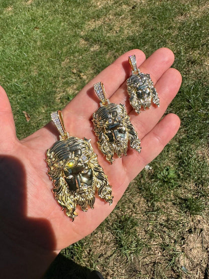 HarlemBling Real 14k Gold Vermeil 925 Silver MOISSANITE Jesus Piece Iced Pendant Necklace