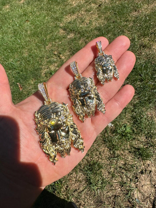 HarlemBling Real 14k Gold Vermeil 925 Silver MOISSANITE Jesus Piece Iced Pendant Necklace