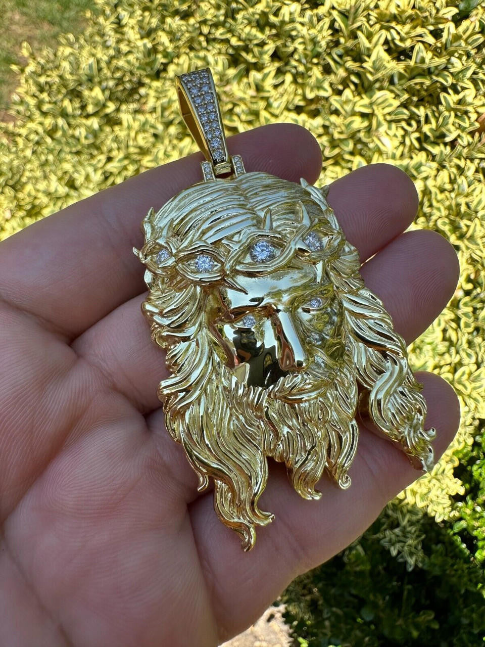 HarlemBling Real 14k Gold Vermeil 925 Silver MOISSANITE Jesus Piece Iced Pendant Necklace