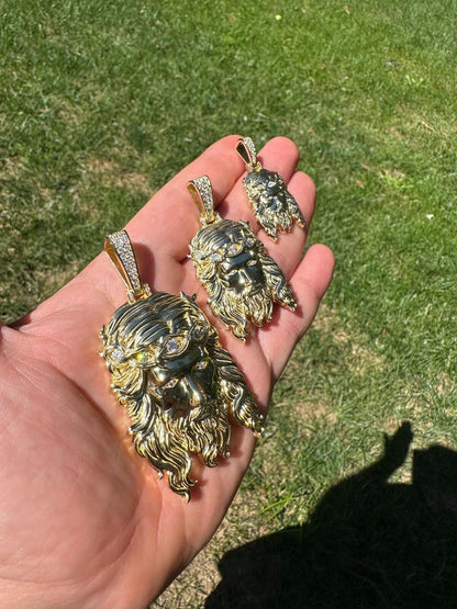 HarlemBling Real 14k Gold Vermeil 925 Silver MOISSANITE Jesus Piece Iced Pendant Necklace