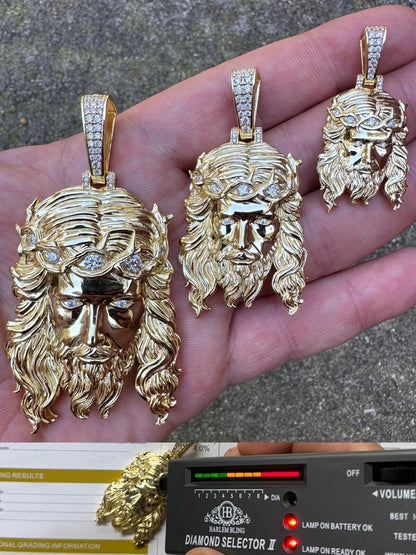 HarlemBling Real 14k Gold Vermeil 925 Silver MOISSANITE Jesus Piece Iced Pendant Necklace