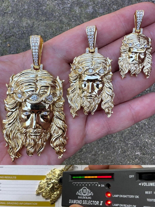 HarlemBling Real 14k Gold Vermeil 925 Silver MOISSANITE Jesus Piece Iced Pendant Necklace