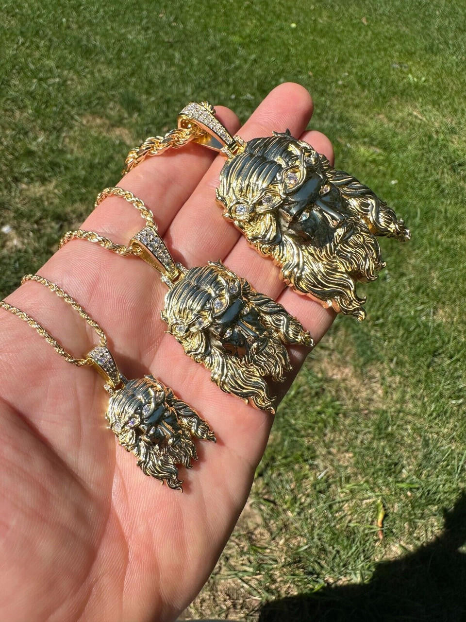 HarlemBling Real 14k Gold Vermeil 925 Silver MOISSANITE Jesus Piece Iced Pendant Necklace