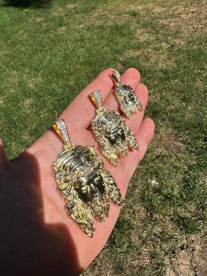 HarlemBling Real 14k Gold Vermeil 925 Silver MOISSANITE Jesus Piece Iced Pendant Necklace