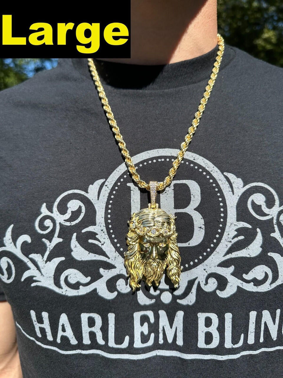 HarlemBling Real 14k Gold Vermeil 925 Silver MOISSANITE Jesus Piece Iced Pendant Necklace