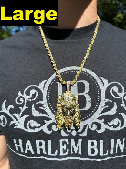 HarlemBling Real 14k Gold Vermeil 925 Silver MOISSANITE Jesus Piece Iced Pendant Necklace