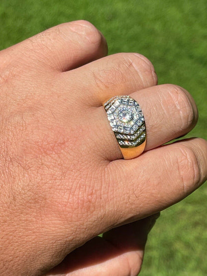 HarlemBling Real 14k Gold Vermeil 925 Silver Out Iced Diamond Hip Hop Solitaire Ring Mens