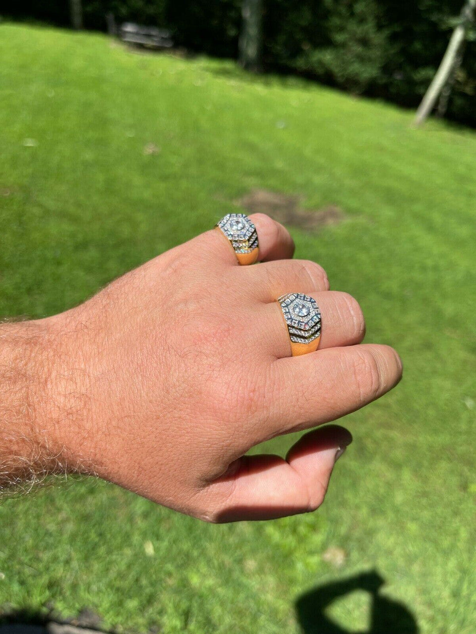 HarlemBling Real 14k Gold Vermeil 925 Silver Out Iced Diamond Hip Hop Solitaire Ring Mens