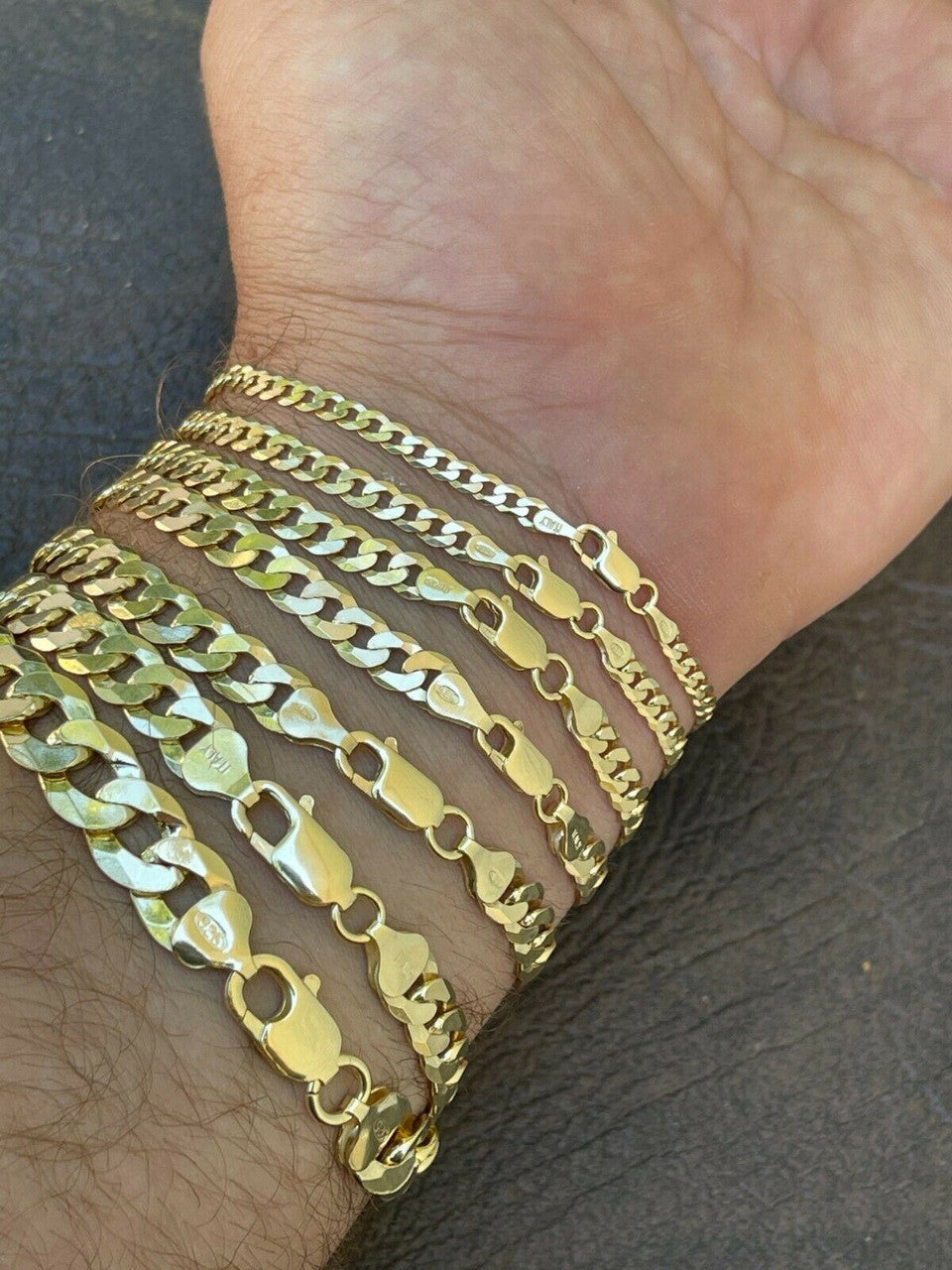 HarlemBling Real 14k Gold Vermeil 925 Sterling Silver Flat Cuban Bracelet 3-10mm Mens Ladies