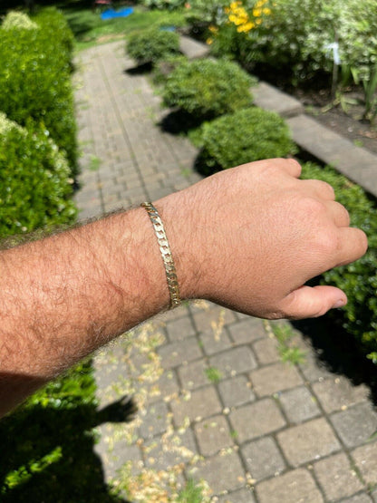 HarlemBling Real 14k Gold Vermeil 925 Sterling Silver Flat Cuban Bracelet 3-10mm Mens Ladies