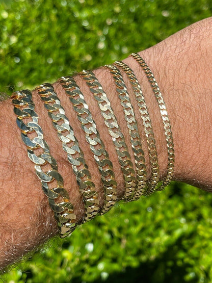 HarlemBling Real 14k Gold Vermeil 925 Sterling Silver Flat Cuban Bracelet 3-10mm Mens Ladies