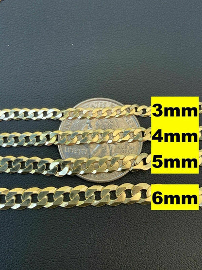 HarlemBling Real 14k Gold Vermeil 925 Sterling Silver Flat Cuban Bracelet 3-10mm Mens Ladies