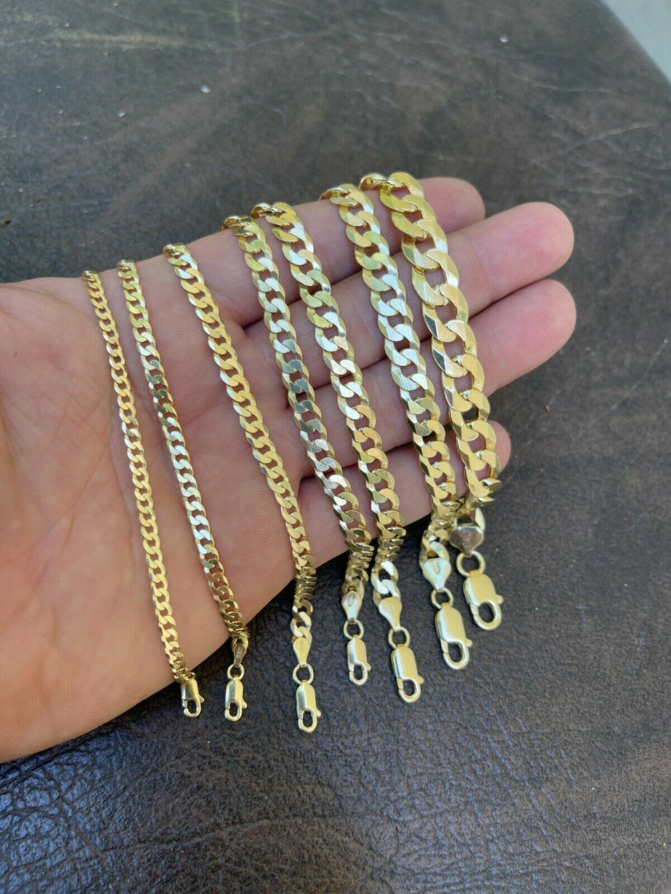 HarlemBling Real 14k Gold Vermeil 925 Sterling Silver Flat Cuban Bracelet 3-10mm Mens Ladies