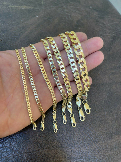 HarlemBling Real 14k Gold Vermeil 925 Sterling Silver Flat Cuban Bracelet 3-10mm Mens Ladies