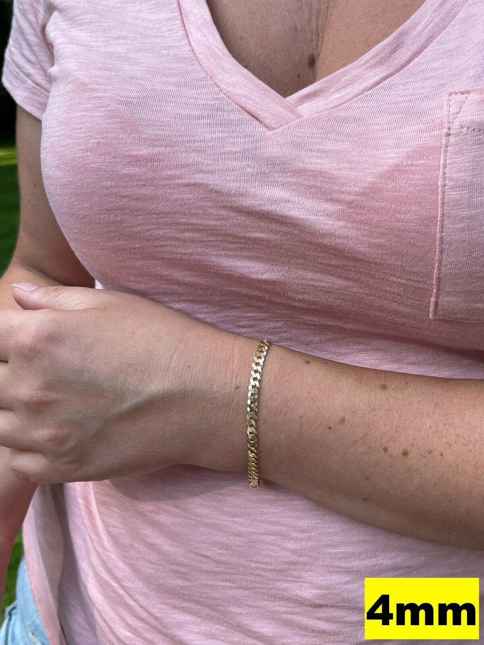 HarlemBling Real 14k Gold Vermeil 925 Sterling Silver Flat Cuban Bracelet 3-10mm Mens Ladies