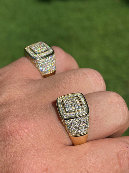 HarlemBling Real 14k Gold Vermeil Men Hip Hop Iced 1.8ct Moissanite Ring Pass Diamond Tester