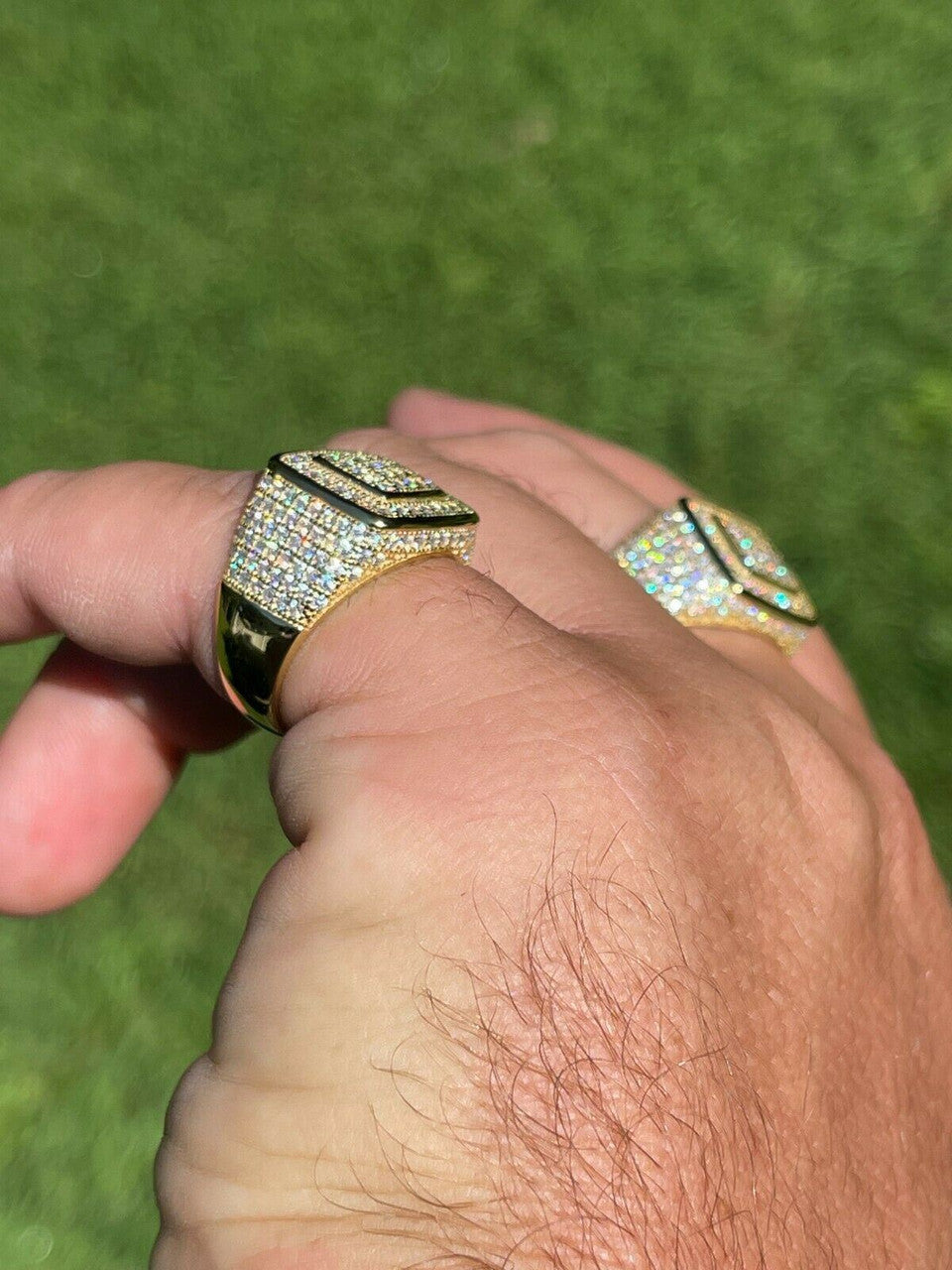 HarlemBling Real 14k Gold Vermeil Men Hip Hop Iced 1.8ct Moissanite Ring Pass Diamond Tester