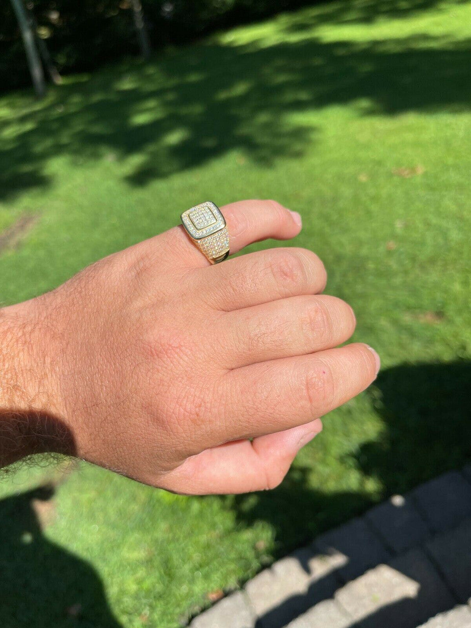 HarlemBling Real 14k Gold Vermeil Men Hip Hop Iced 1.8ct Moissanite Ring Pass Diamond Tester