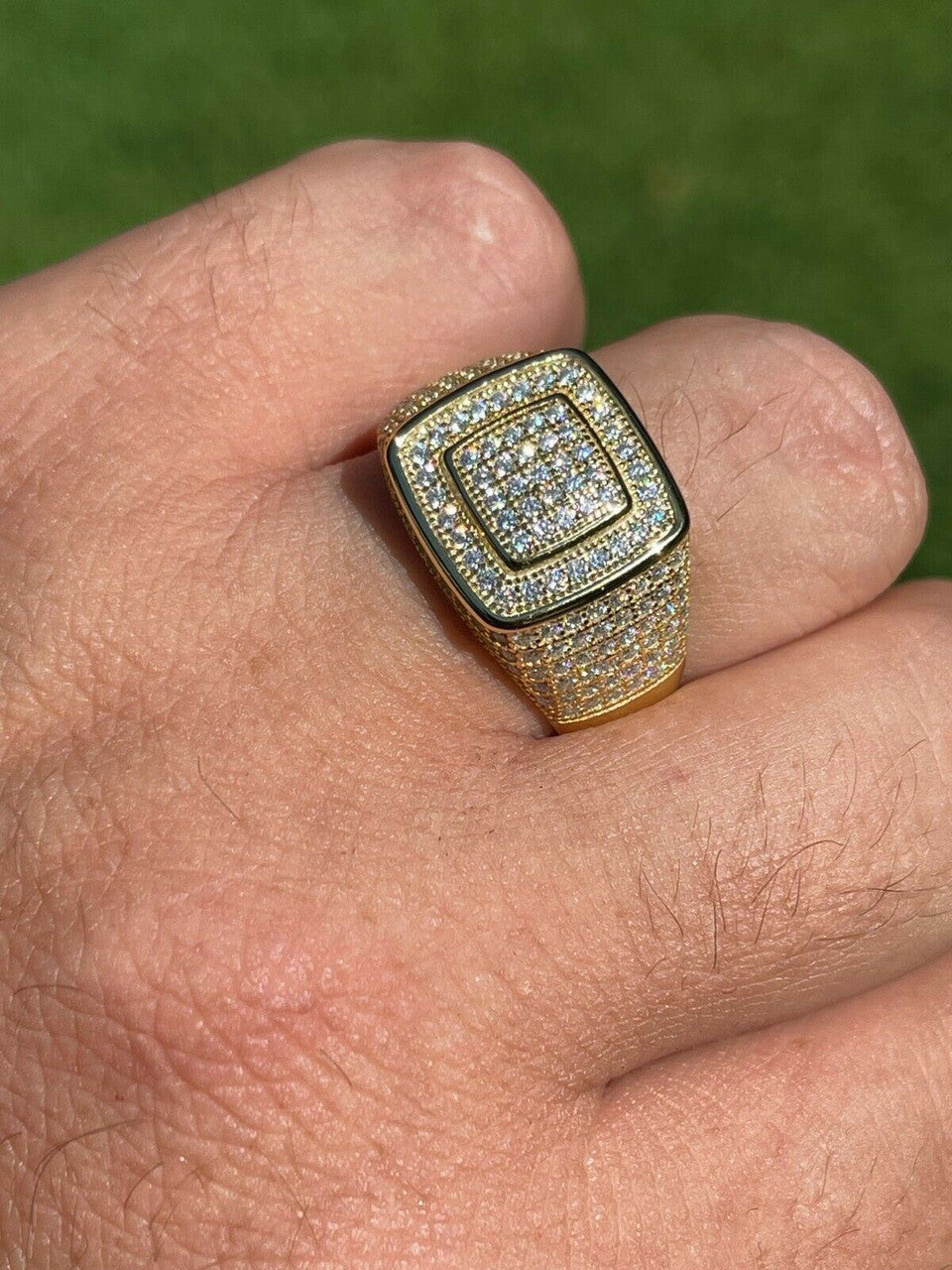 HarlemBling Real 14k Gold Vermeil Men Hip Hop Iced 1.8ct Moissanite Ring Pass Diamond Tester