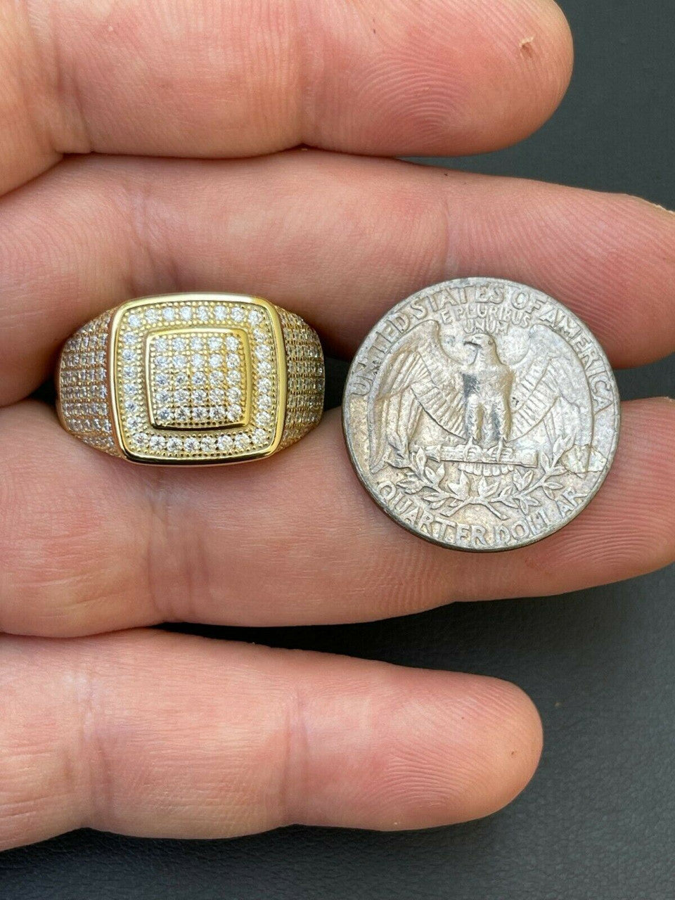 HarlemBling Real 14k Gold Vermeil Men Hip Hop Iced 1.8ct Moissanite Ring Pass Diamond Tester