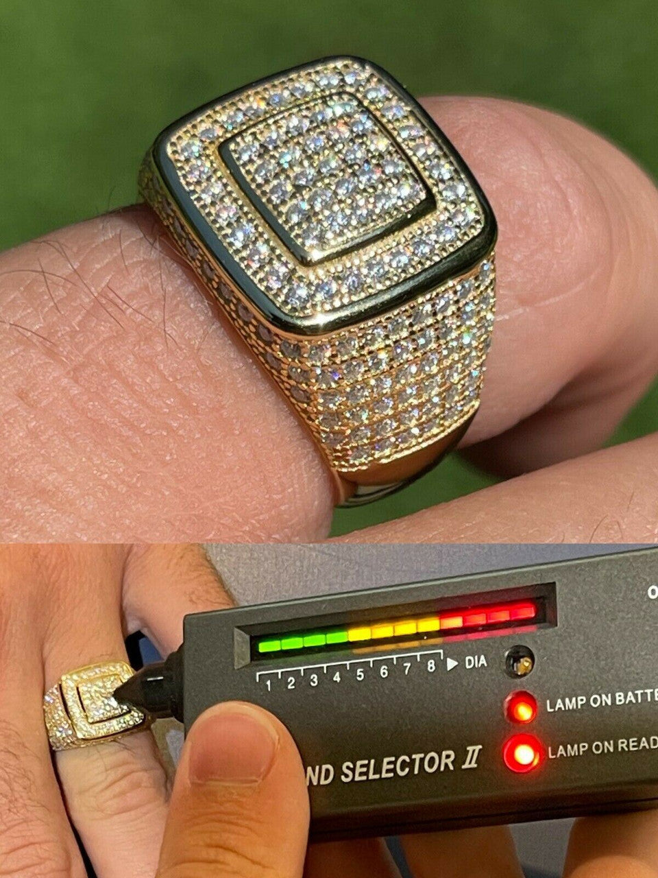 HarlemBling Real 14k Gold Vermeil Men Hip Hop Iced 1.8ct Moissanite Ring Pass Diamond Tester