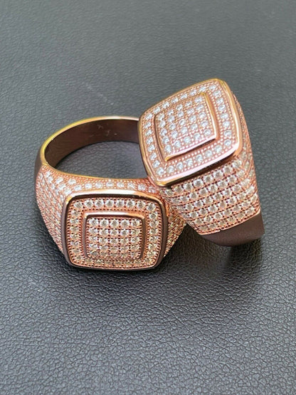 HarlemBling Real 14k Rose Gold Vermeil Men Hip Hop Iced Moissanite Ring Pass Diamond Tester