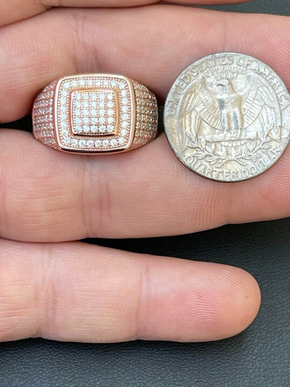 HarlemBling Real 14k Rose Gold Vermeil Men Hip Hop Iced Moissanite Ring Pass Diamond Tester